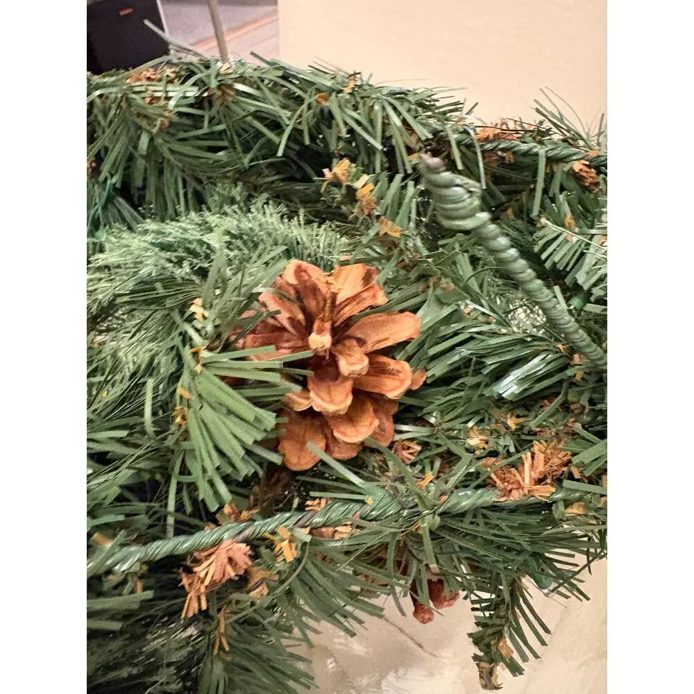6-ft White Mountain Pine Garland Warm LED Lights and Pinecone